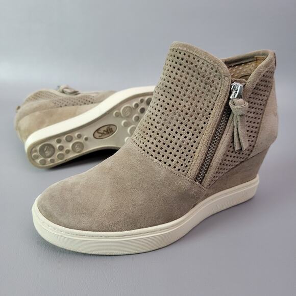 Sofft Boots Womens 6 M Bellview Wedge Booties Taupe Leather Zipper Round Toe - Picture 11 of 11